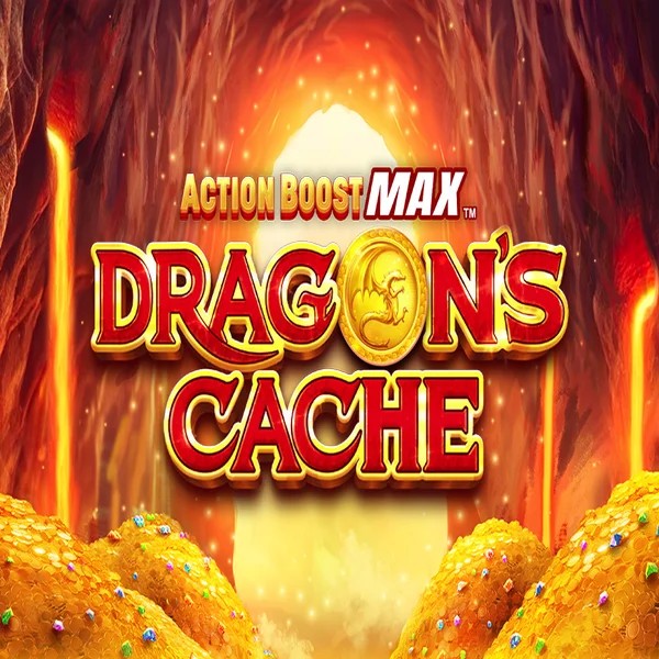 Action Boost Max Dragon's Cache slot logo by SpinPlay Games at Scored Casino